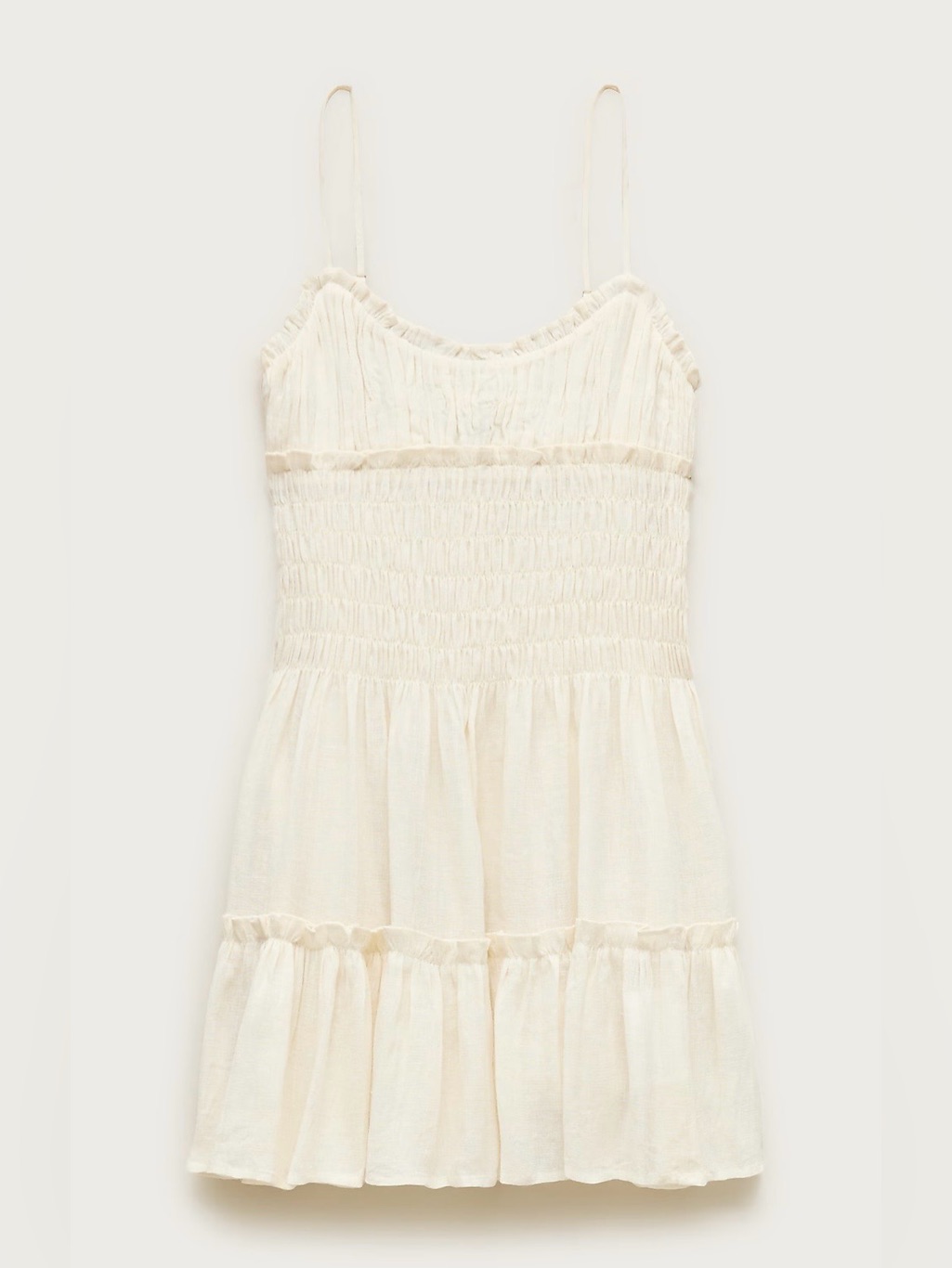 J. Crew Ivory Smocked Mini Dress In Hampton Linen-Blend Size Xlarge